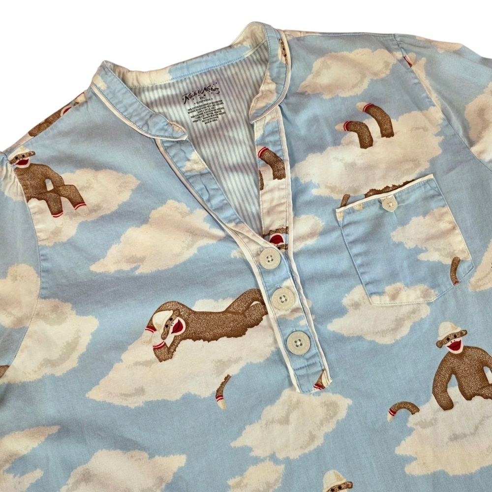 Nick & Nora Sock Monkey Cloud Print Cotton Novelty Sleep Shirt Gown Tunic XXL - Picture 2 of 8